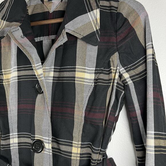 Tommy Hilfiger Flannel Plaid Belted Button-Down Cozy Plaid Jacket Trench Coat XS - Picture 8 of 13